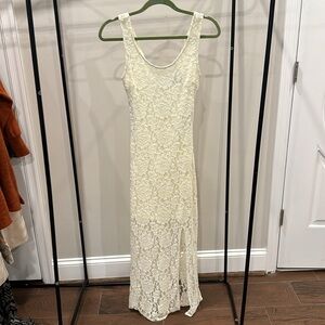 White Lace Long Maxi Gown with Slit